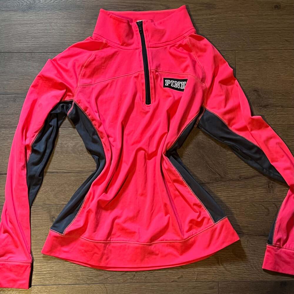 PINK Victoria's Secret Hot Pink and Charcoal Half-Zip Sweatshirt
